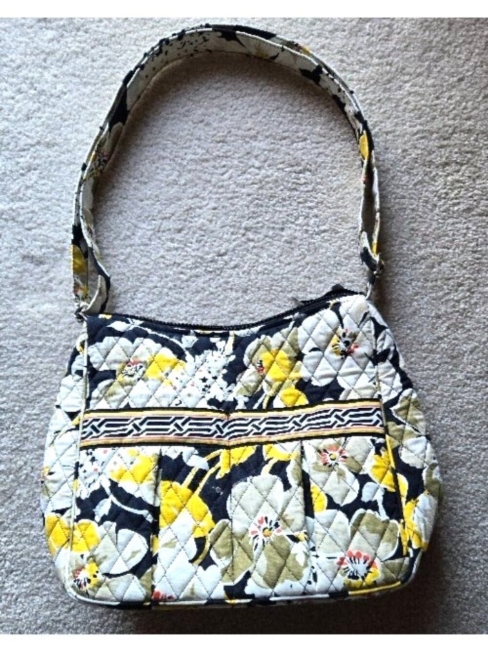 Vera Bradley Yellow Flowered Crossbody Shoulder Bag Purse Pockets Front and Back - Picture 1 of 7
